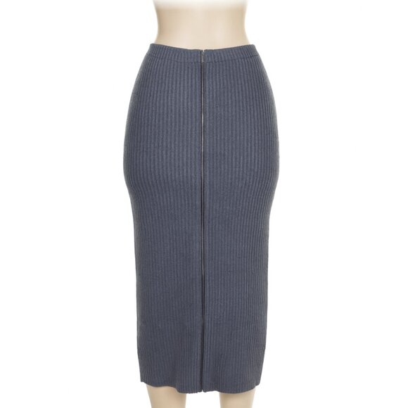theory ribbed heather gray zip down midi skirt size P petite stretchable bodycon - Picture 4 of 6